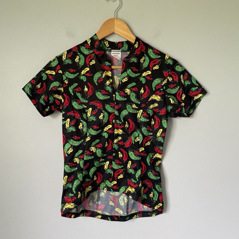 Danskin Coolmax USA Made Cycling Jersey Top Hot Peppers Print Women's Size Small